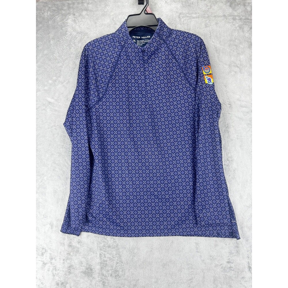 Peter Millar Mens Pullover Long Sleeve Shirt XL Blue Polyester Patterned